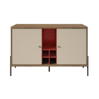 Manhattan Comfort 350631 Joy 4-Bottle Wine Buffet Stand in Red and Off White